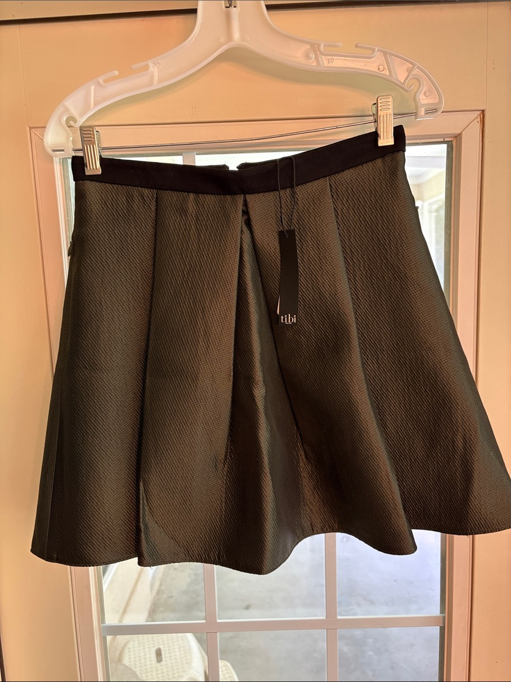 Tibi Olive Simona Jacquard Textured A-Line Skirt